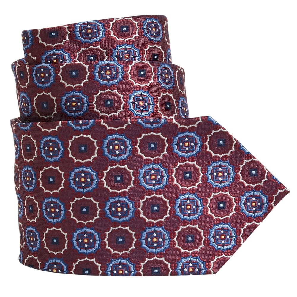 Bruno Piattelli Necktie Mens‎ Burgundy Geometric Designer 100% Silk Italy
